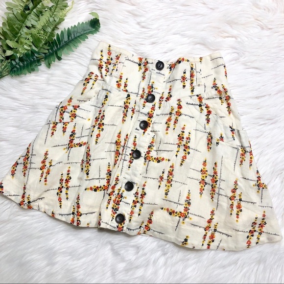 Vintage Free People Button Front Floral Skirt XS - Picture 1 of 3